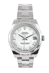 Rolex Datejust 31 White Roman Dial Gold Fluted Bezel Ladies Watch 178274